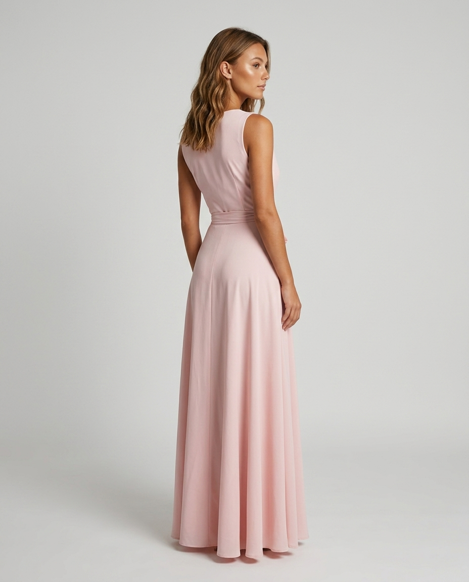 Beloria Belted A Line Dress - Pink Rear-Side