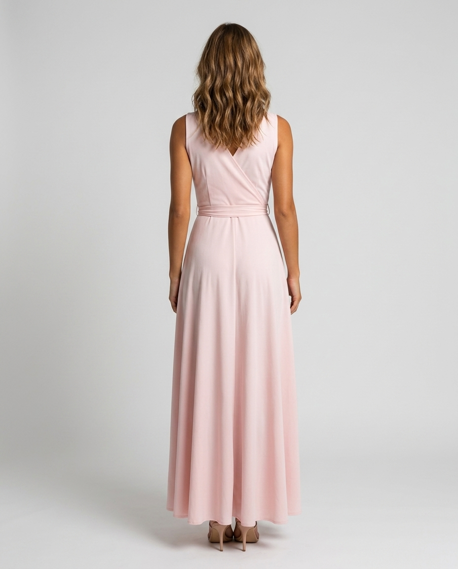 Beloria Belted A Line Dress - Pink Rear