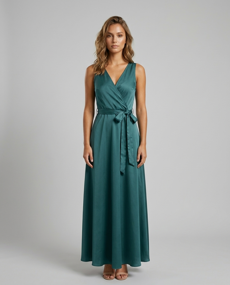 Beloria Belted A Line Dress - Dark green Front