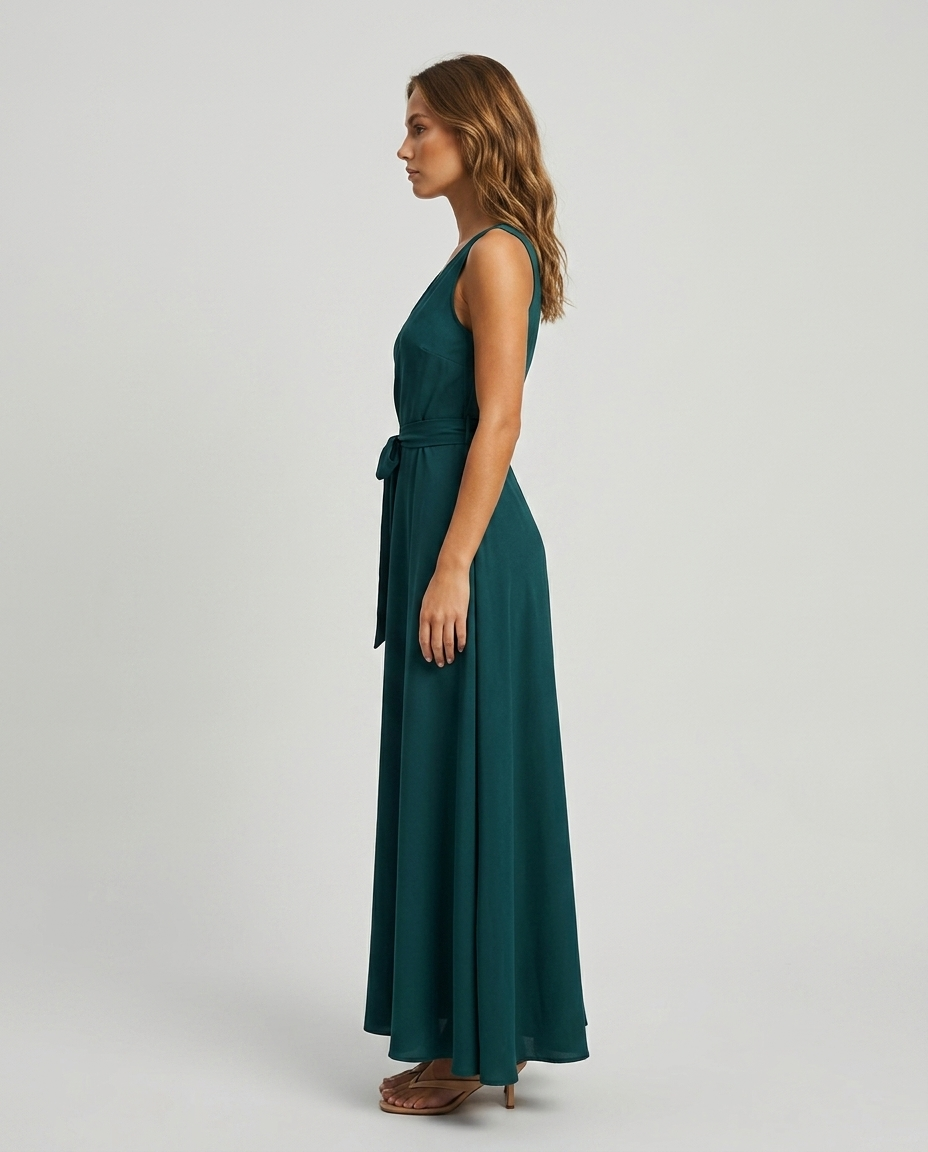 Beloria Belted A Line Dress - Dark green Side