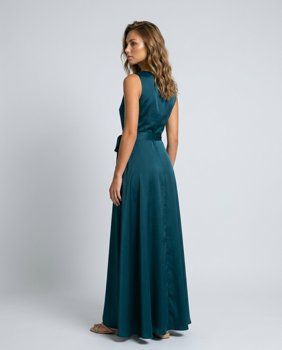 Beloria Belted A Line Dress - Dark green Rear-Side