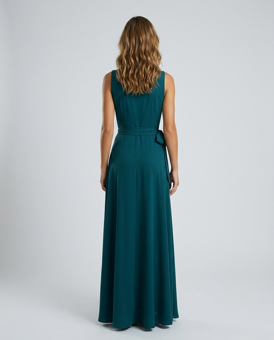 Beloria Belted A Line Dress - Dark green Rear