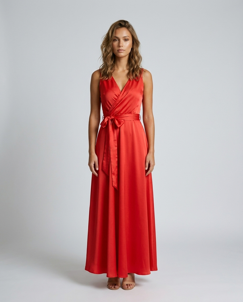 Beloria Belted A Line Dress - Red Front