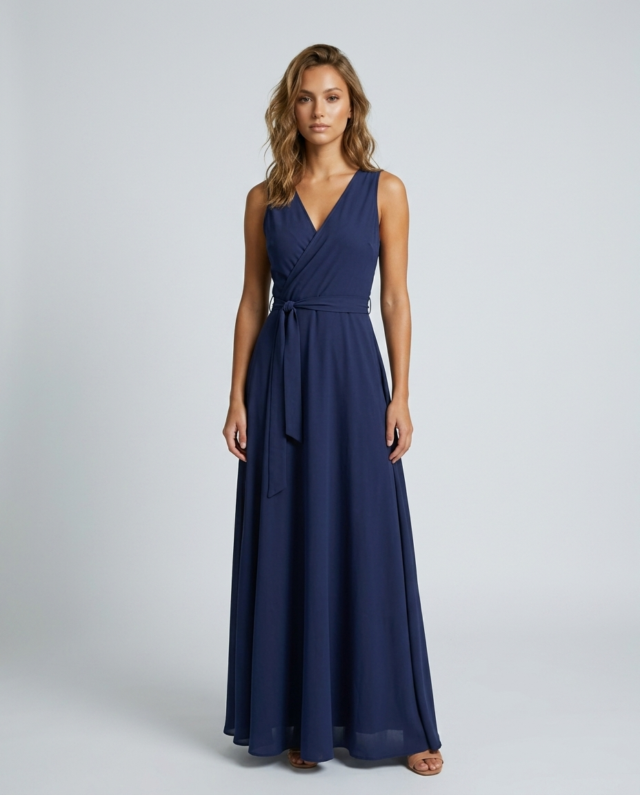 Beloria Belted A Line Dress - Navy blue Front