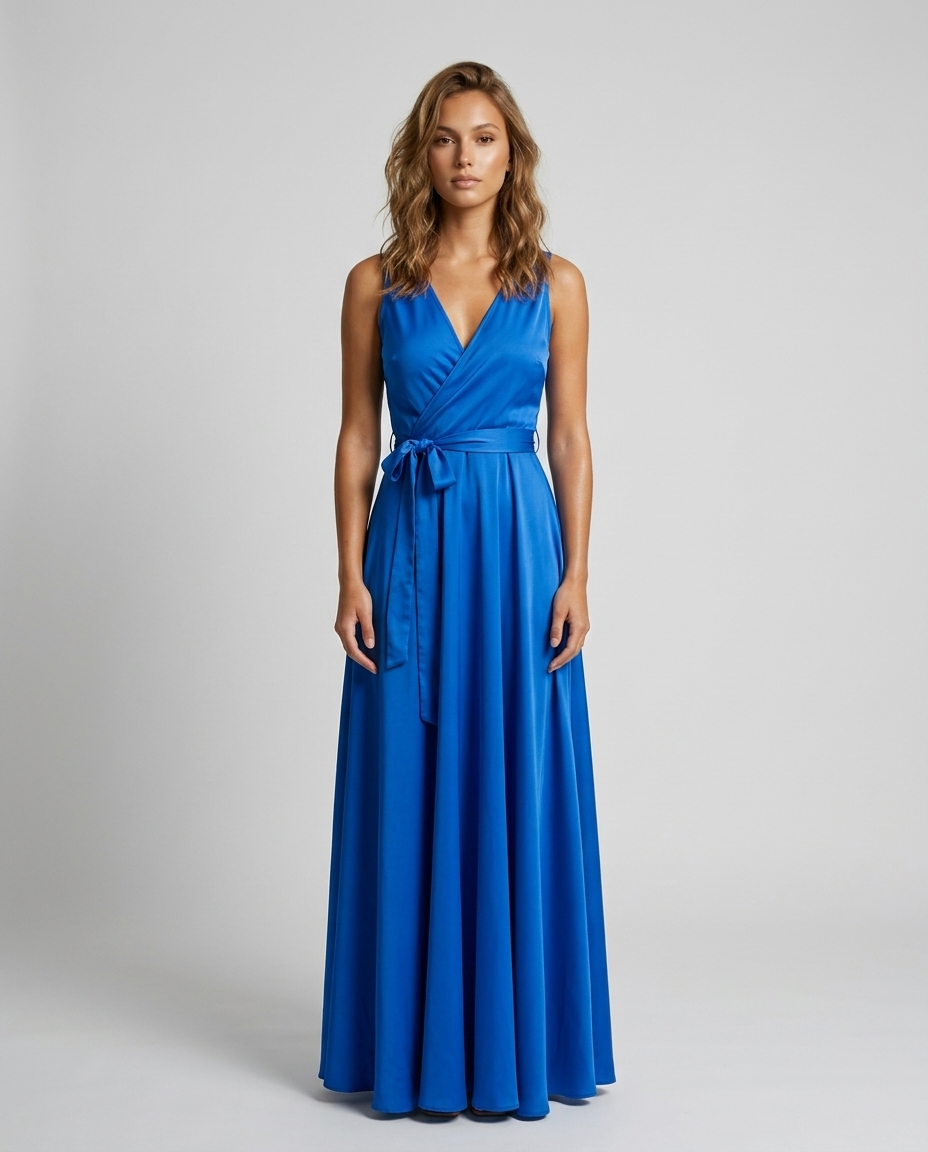 Beloria Belted A Line Dress - Blue Front