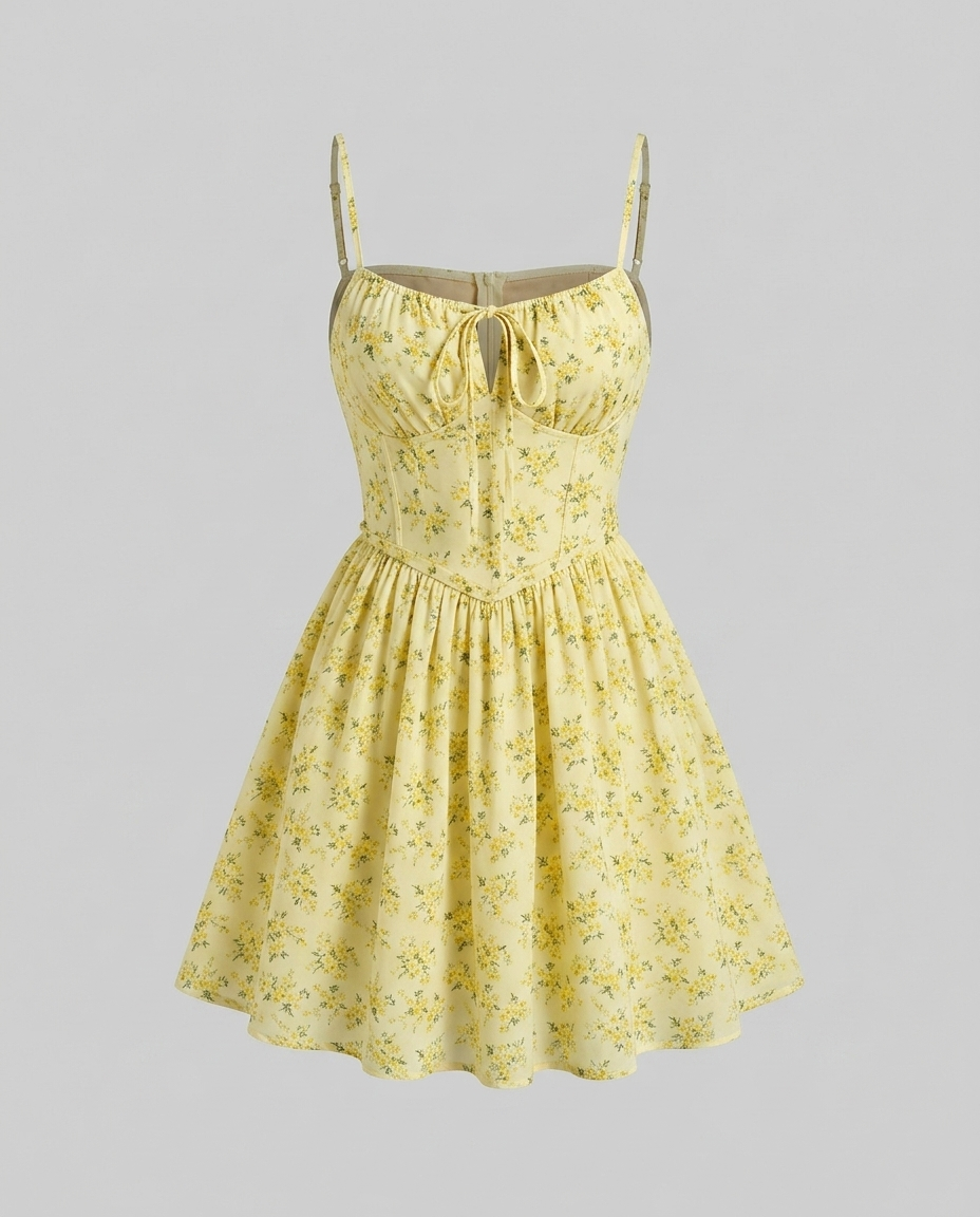 Roselle Bloom Mini Dress - Yellow Ghost