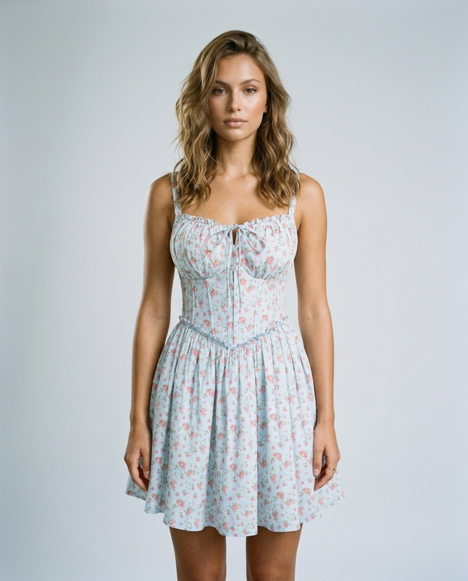 Roselle Bloom Mini Dress - Blue Front