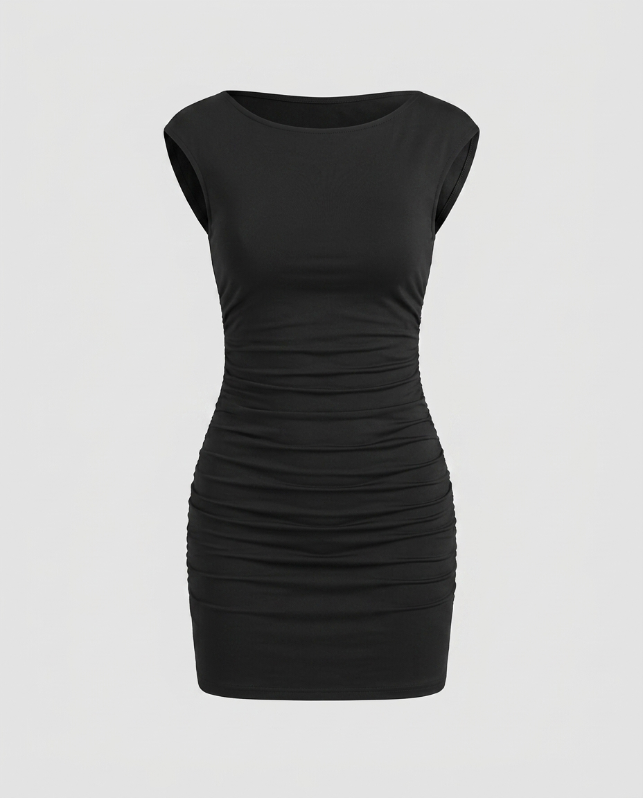 Elodie Pleated Mini Dress - Black Ghost