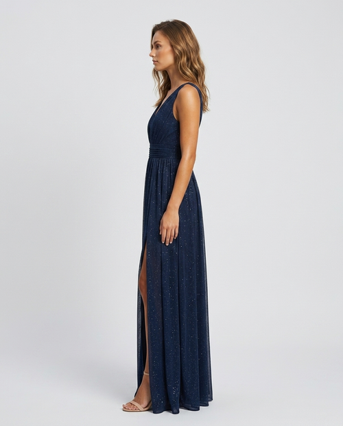 Aurelia V Neck Maxi Dress - Blue Side