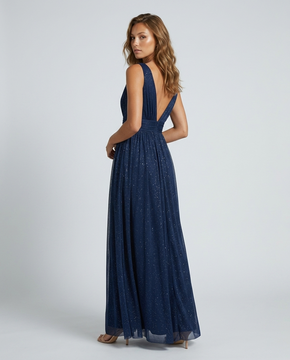 Aurelia V Neck Maxi Dress - Blue Rear-Side