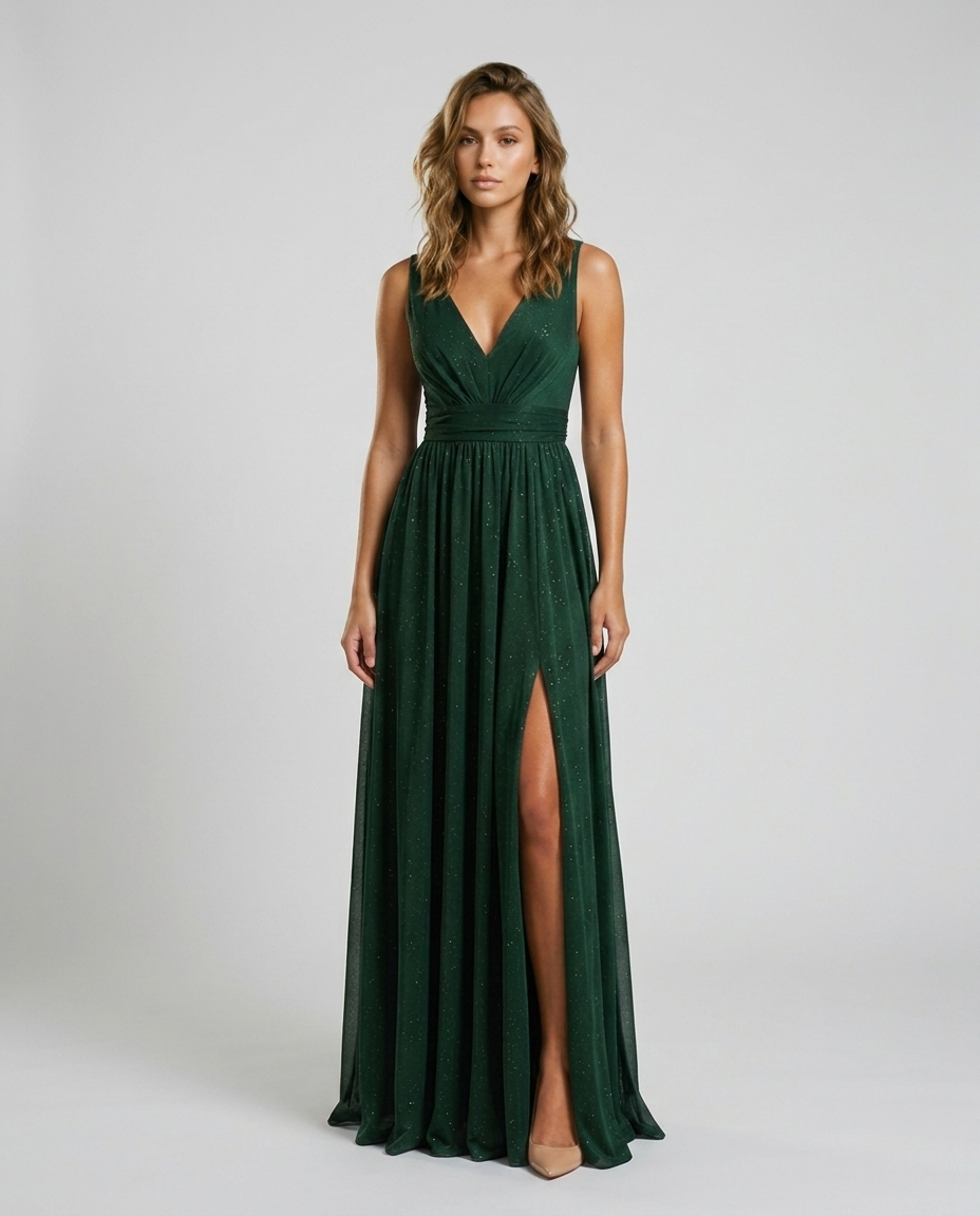 Aurelia V Neck Maxi Dress - Green Front