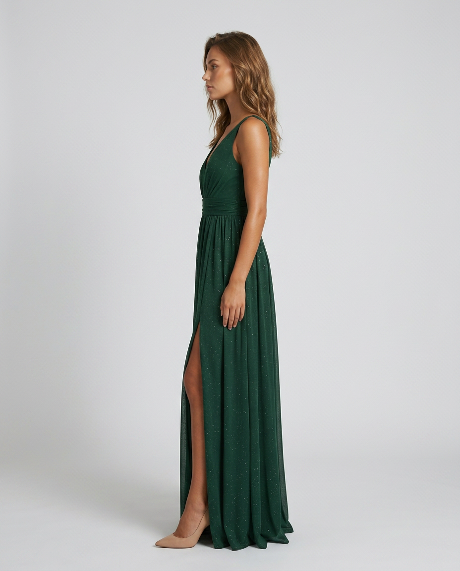 Aurelia V Neck Maxi Dress - Green Side