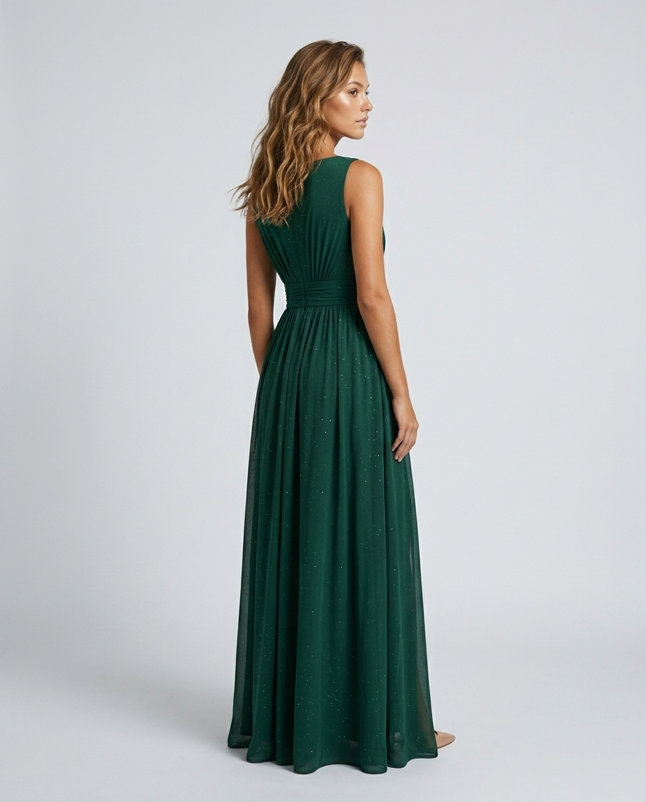 Aurelia V Neck Maxi Dress - Green Rear-Side