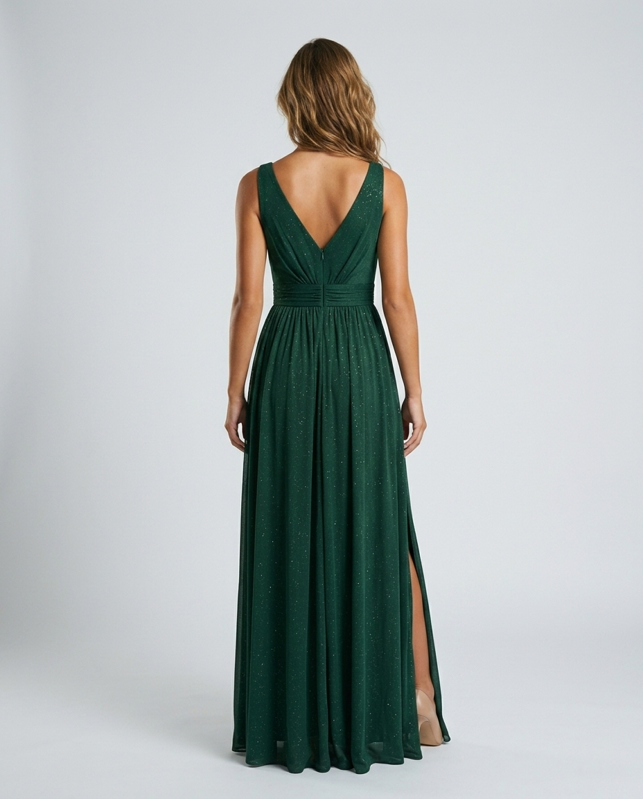Aurelia V Neck Maxi Dress - Green Rear