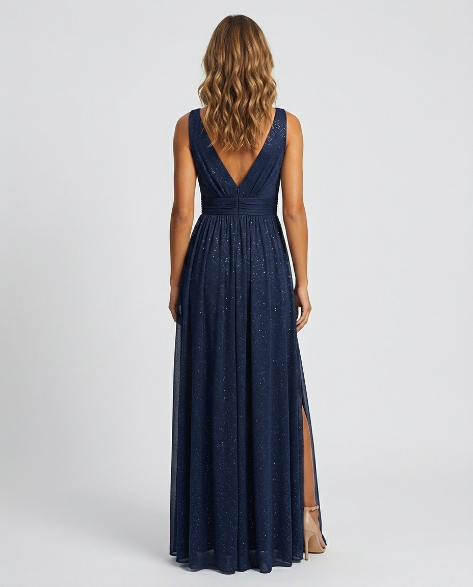 Aurelia V Neck Maxi Dress - Blue Rear