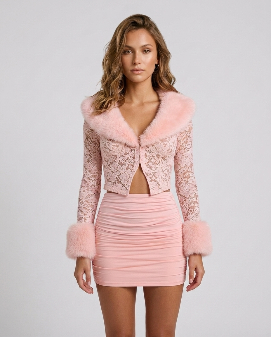 Plush Lace Long Sleeve - Pink Front