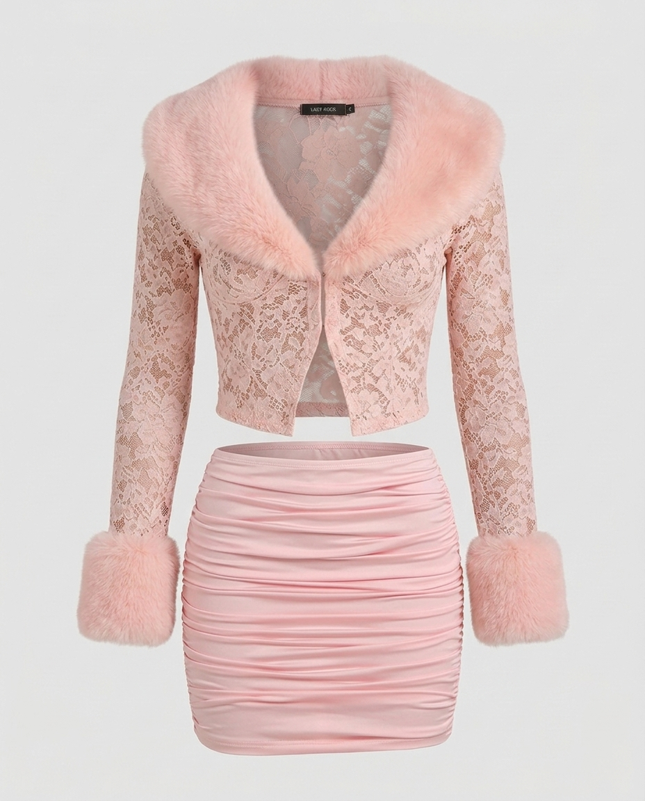 Plush Lace Long Sleeve - Pink Ghost