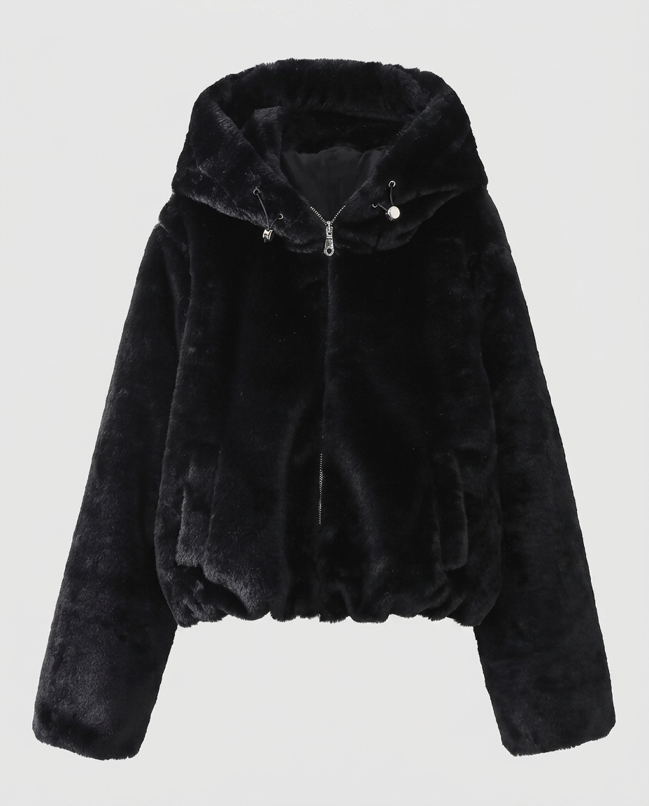 Arden Hooded Faux Fur Jacket - Black Ghost