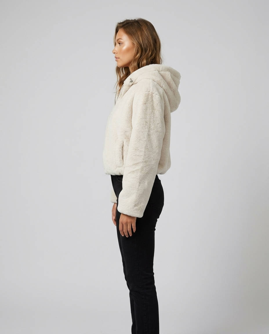 Arden Hooded Faux Fur Jacket - Off-white Side