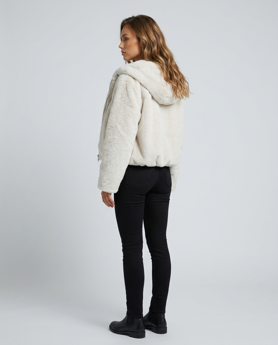 Arden Hooded Faux Fur Jacket - Off-white Rear-Side