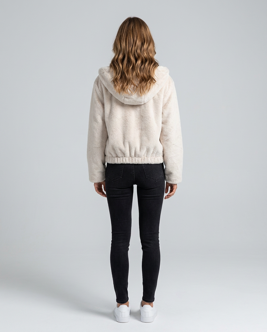 Arden Hooded Faux Fur Jacket - Off-white Rear