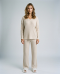 Sora Ribbed Knit Set - Apricot Front