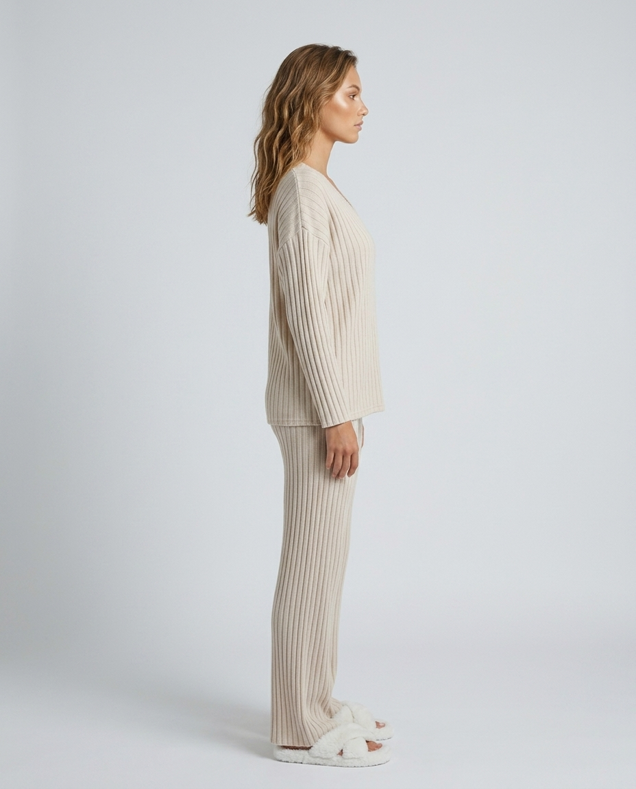 Sora Ribbed Knit Set - Apricot Side