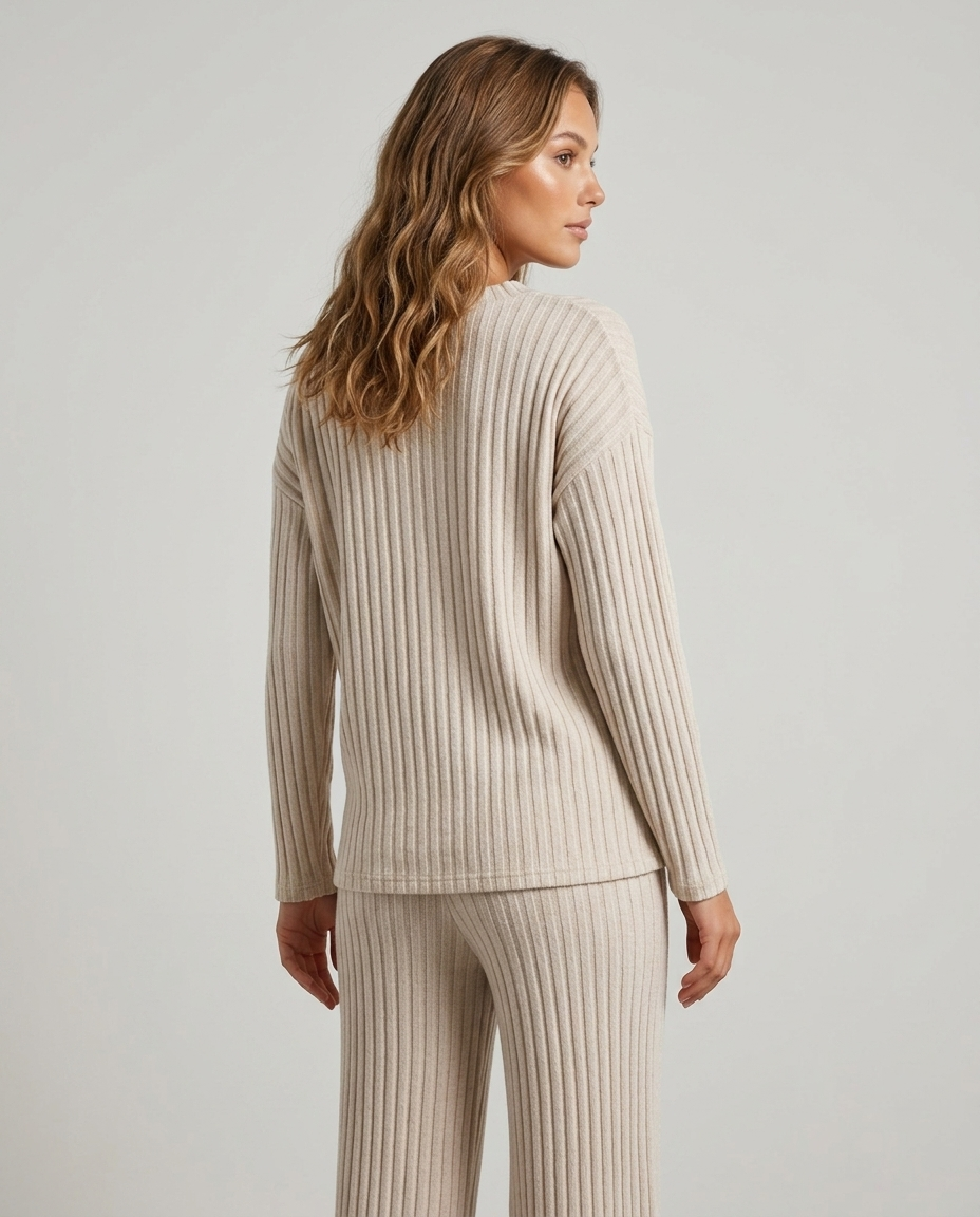 Sora Ribbed Knit Set - Apricot Rear-Side