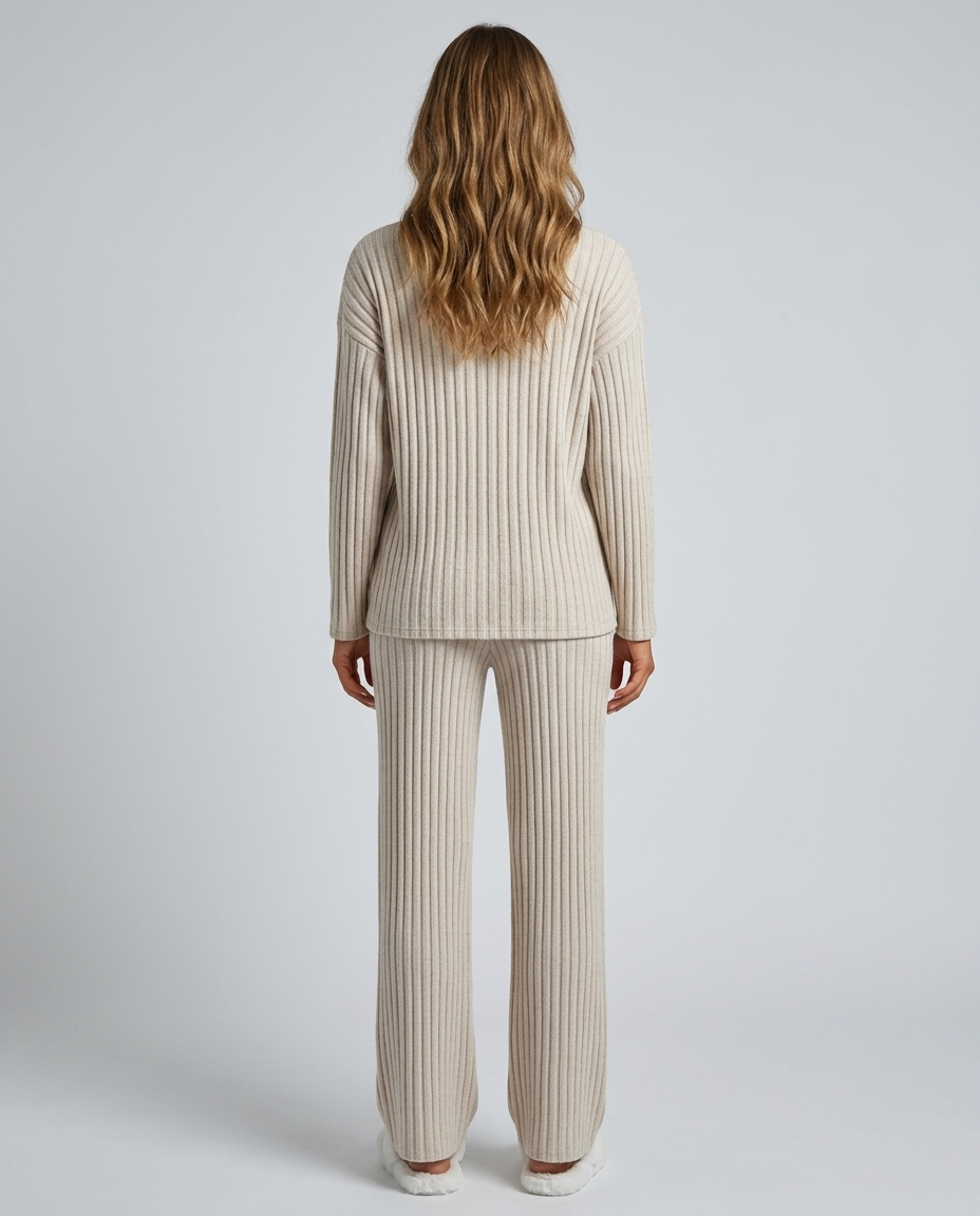 Sora Ribbed Knit Set - Apricot Rear