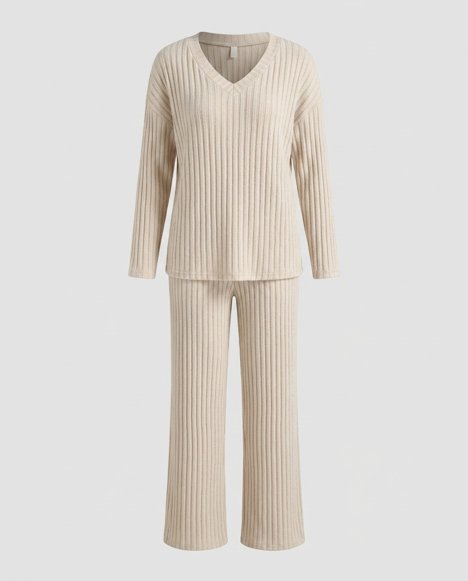 Sora Ribbed Knit Set - Apricot Ghost