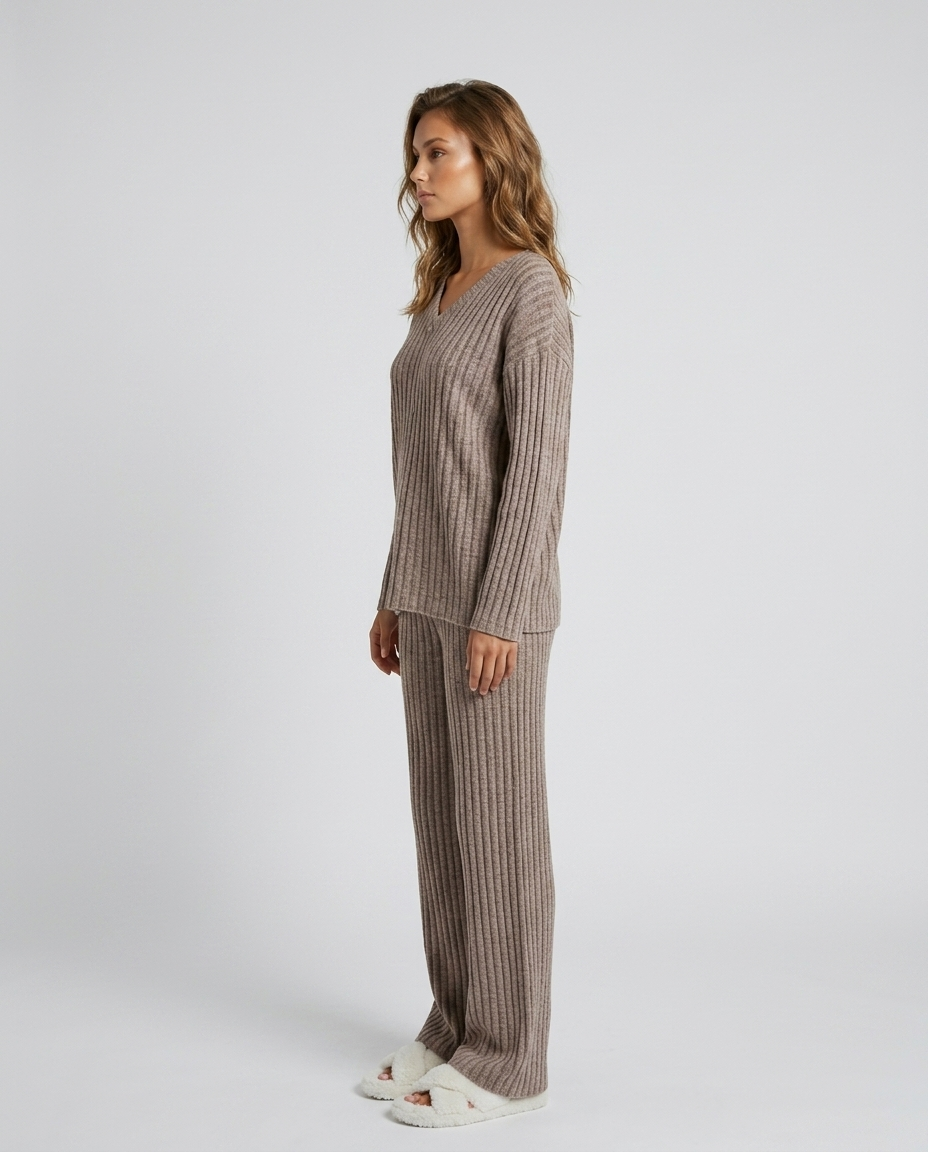 Sora Ribbed Knit Set - Deep khaki Side