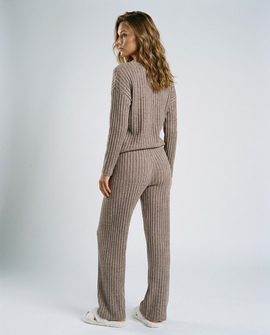 Sora Ribbed Knit Set - Deep khaki Rear-Side