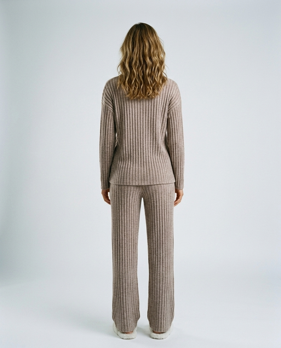 Sora Ribbed Knit Set - Deep khaki Rear