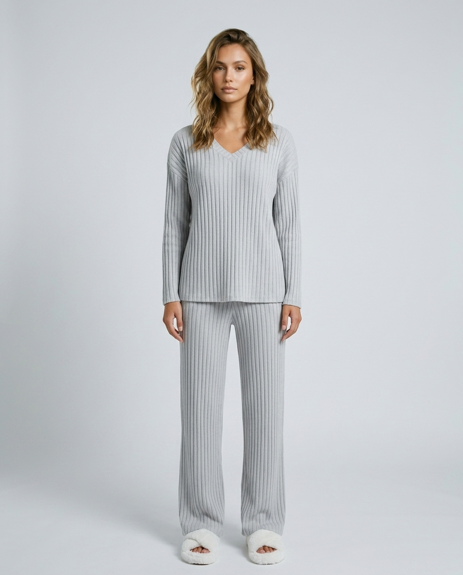 Sora Ribbed Knit Set - Grey Front