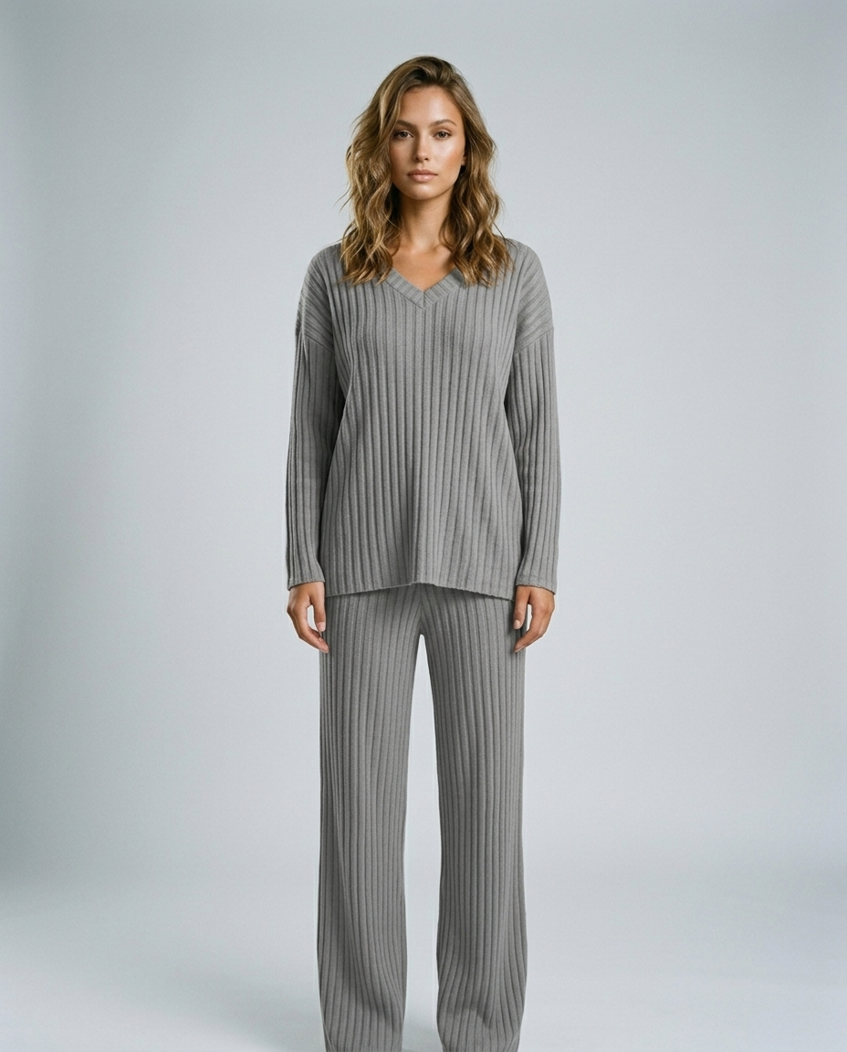 Sora Ribbed Knit Set - Dark Gray Front