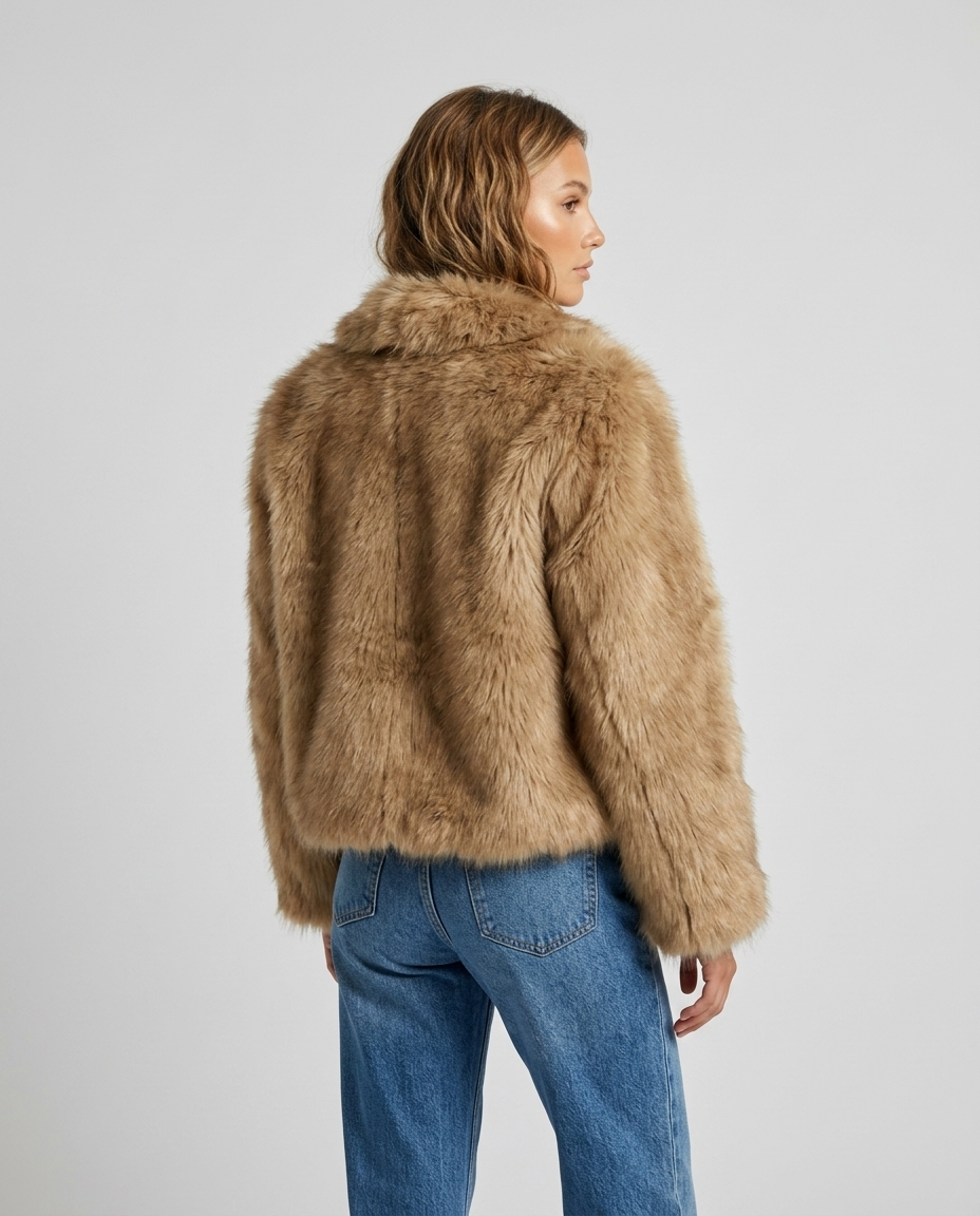 Kaia Cropped Faux Fur Coat - Amber Rear-Side
