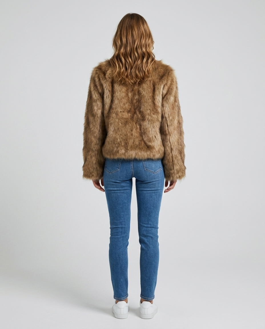 Kaia Cropped Faux Fur Coat - Amber Rear