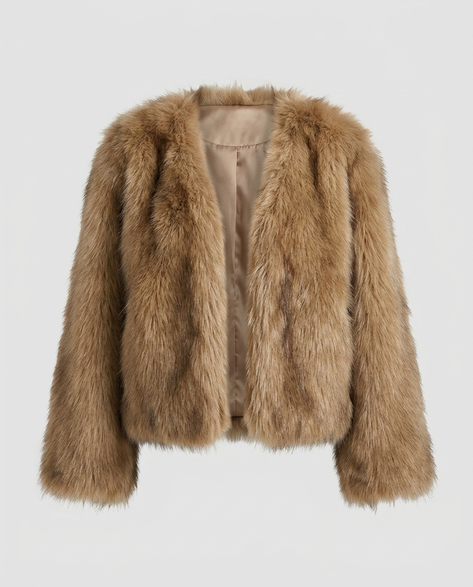 Kaia Cropped Faux Fur Coat - Amber Ghost