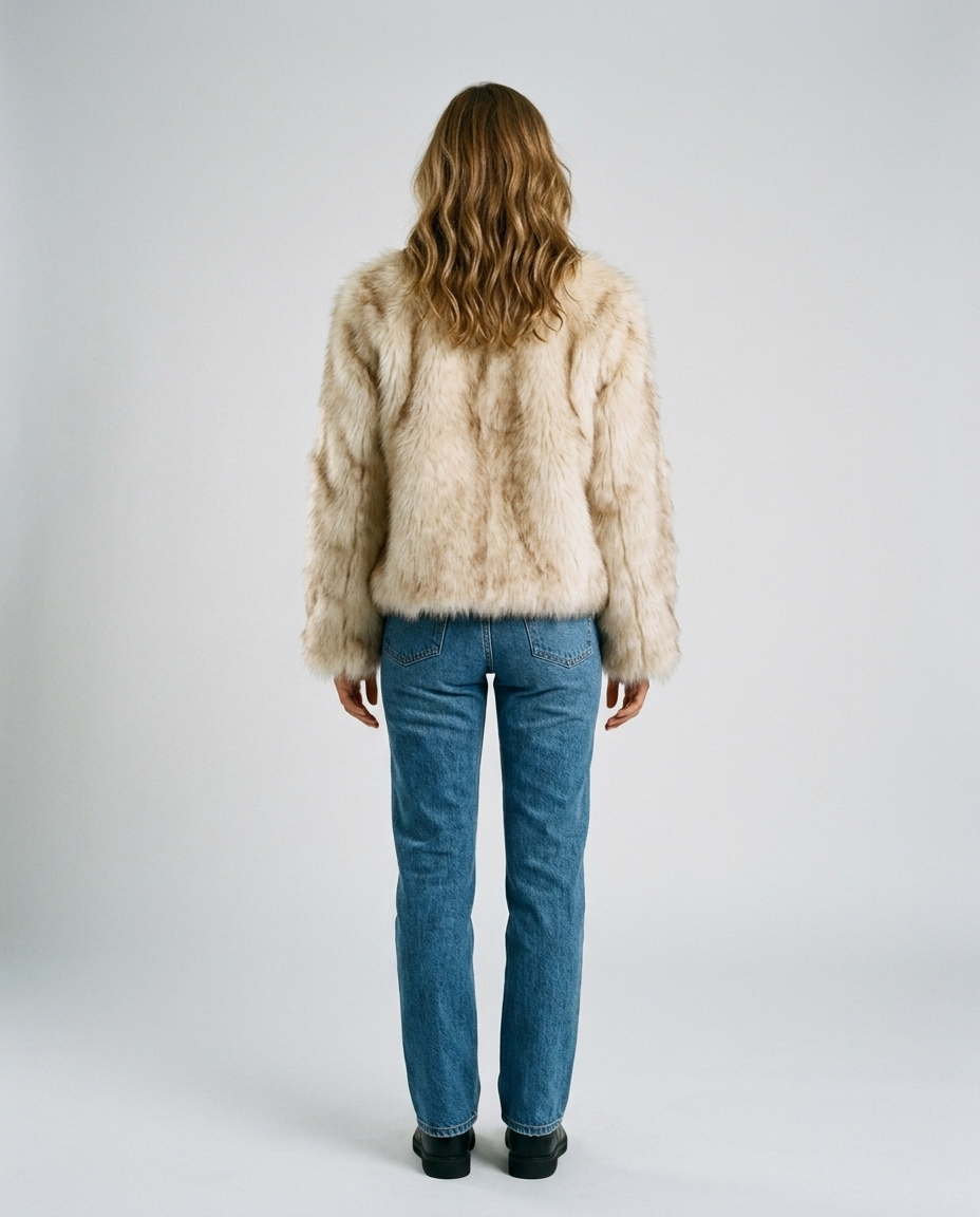 Kaia Cropped Faux Fur Coat - Smudged White Gray Tip Rear