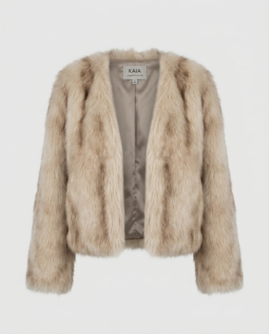 Kaia Cropped Faux Fur Coat - Smudged White Gray Tip Ghost
