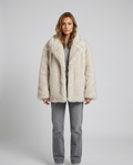 Valen Textured Fur Coat - White Background Coffee Tip Front