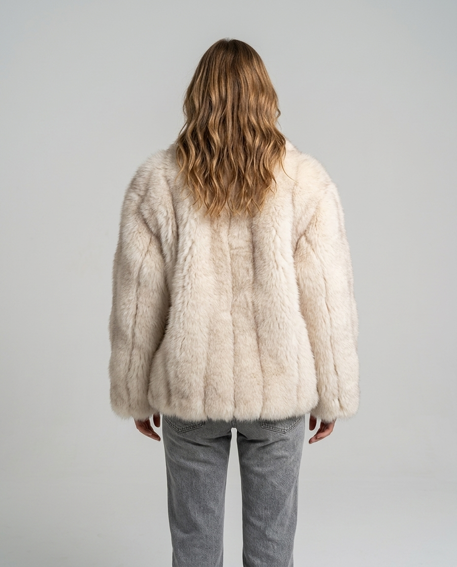 Valen Textured Fur Coat - White Background Coffee Tip Rear