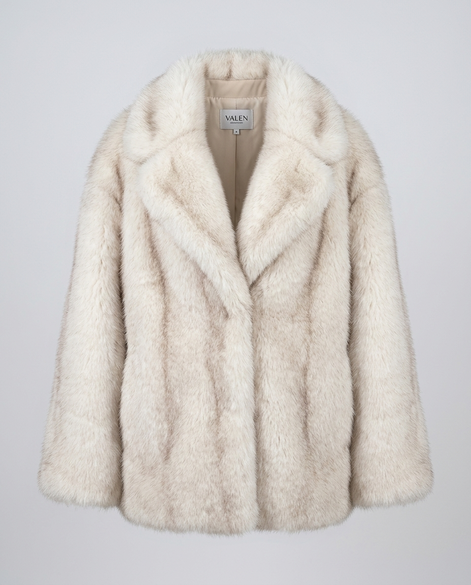 Valen Textured Fur Coat - White Background Coffee Tip Ghost