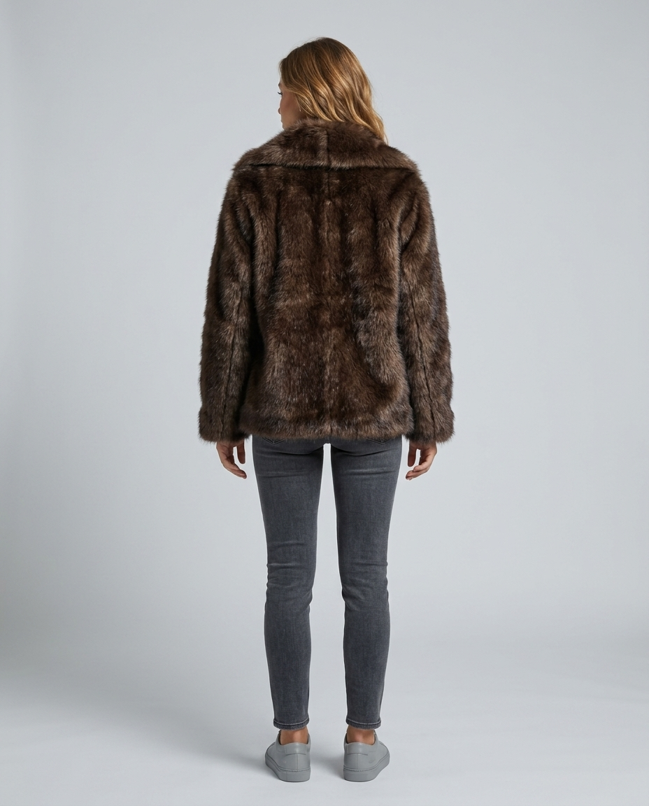 Valen Textured Fur Coat - Coffee Rear