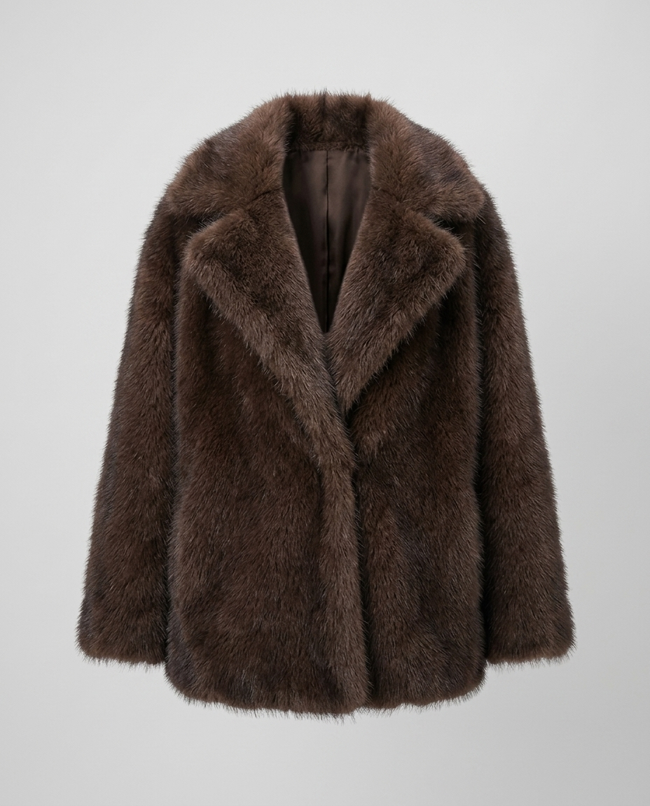 Valen Textured Fur Coat - Coffee Ghost