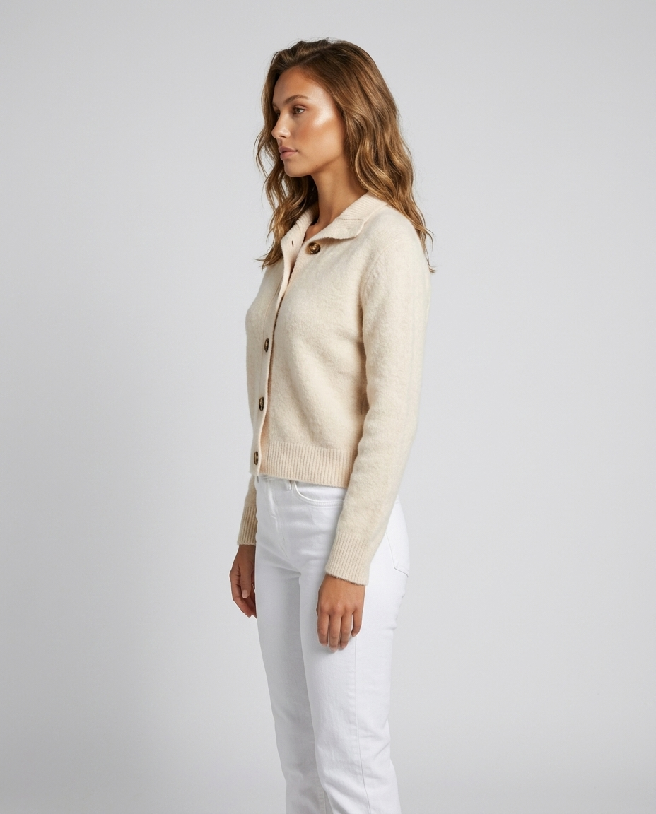 Arlo Knit Stand Collar Cardigan - Creamy-white - Side