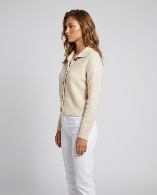 Arlo Knit Stand Collar Cardigan - Creamy-white - Side