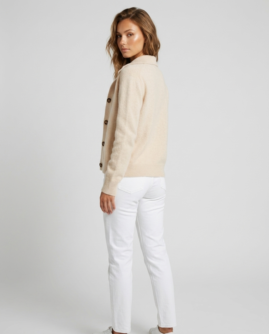 Arlo Knit Stand Collar Cardigan - Creamy-white - Rear-Side