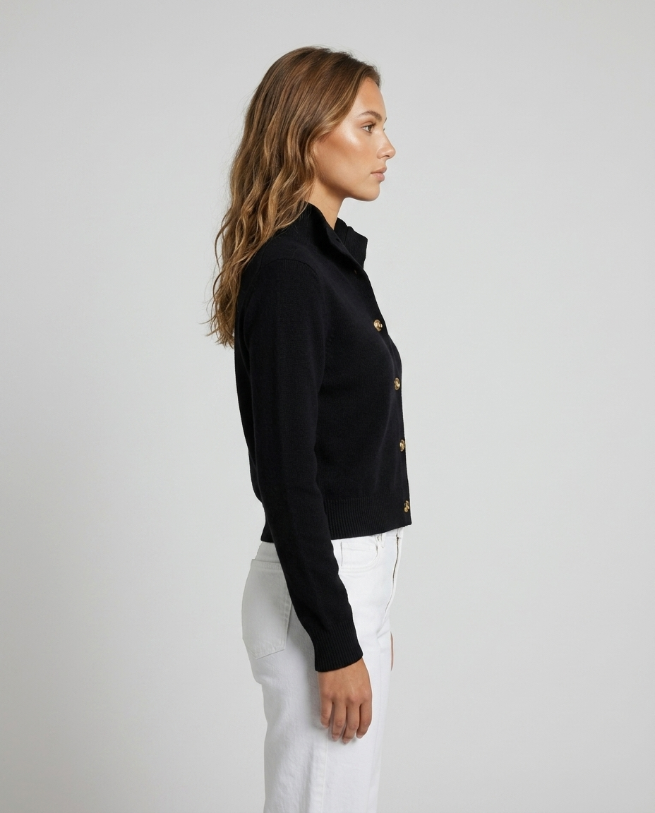 Arlo Knit Stand Collar Cardigan - Black - Side