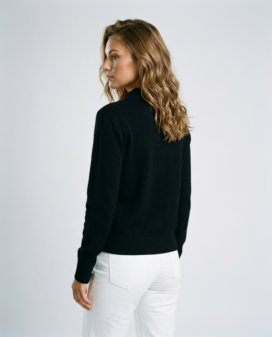 Arlo Knit Stand Collar Cardigan - Black - Rear-Side